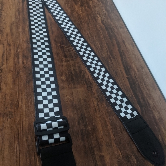 2/$15 NEW Black and White Checkered Guitar Strap- Leather Ends - Picture 3 of 4